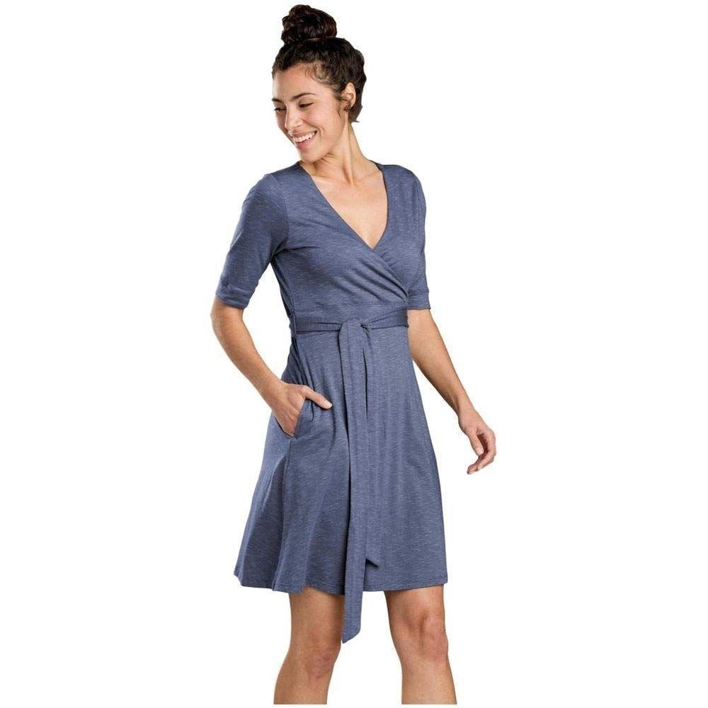 Toad&Co Womens‎ Wrap Dress Blue Short Sleeve Eco Friendly Casual Medium